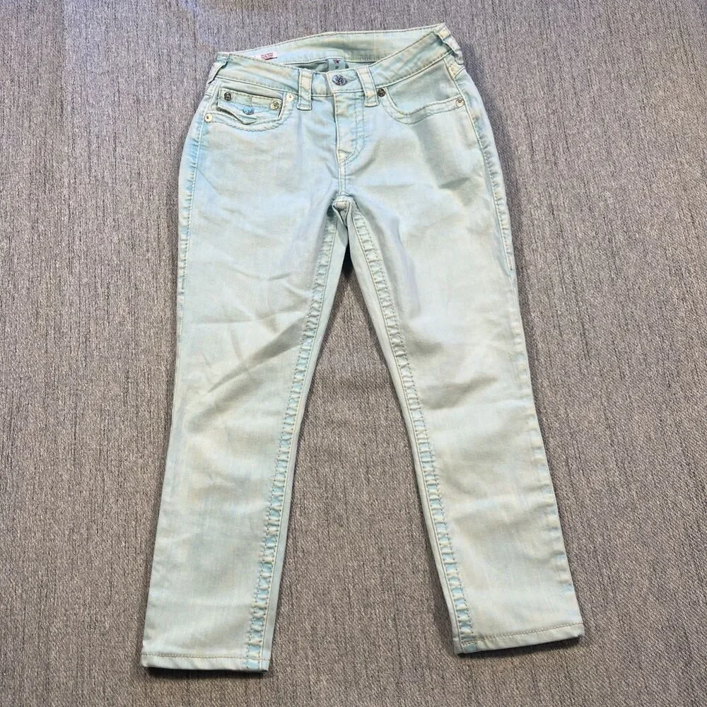 True Religion Jennie Curvy Skinny Short SE Ricky Jeans Size 27 Aqua/Turquoise